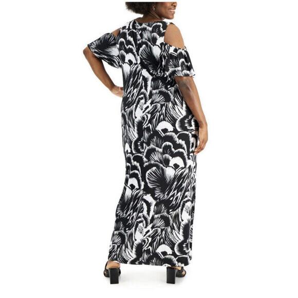 Connected Apparel Women's Black/White Cold Shoulder Midi Dress Plus Size 18W NEW - Picture 3 of 7